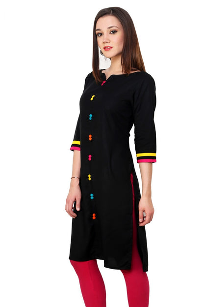 Finding Product Women's Black Multi Color Button Kurti