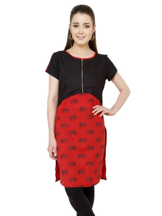 Finding Product Women's Red Elephant Crop Kurti