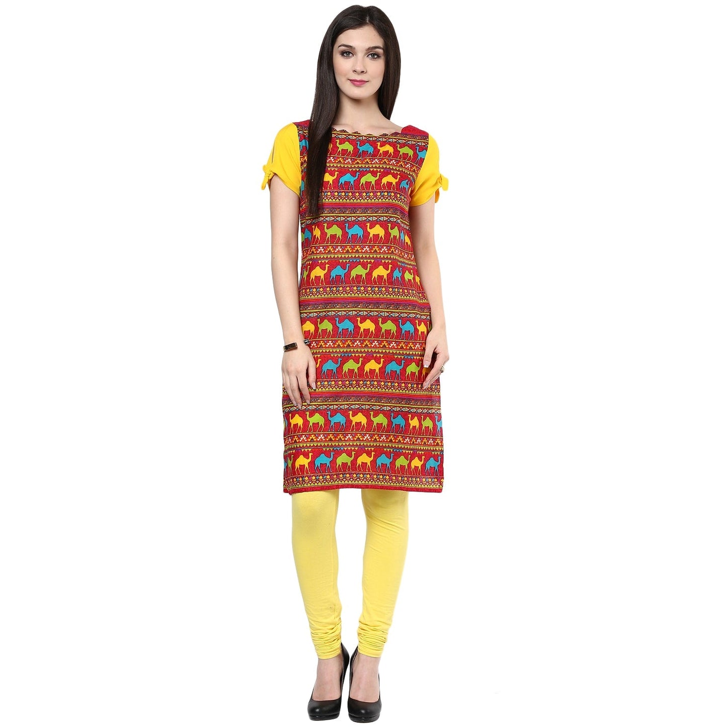 Finding Product Women's Camel Knotted Sleeve Kurti