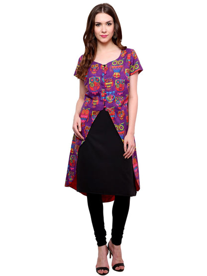 Finding Product Women's Owl Print Asymmetric Jacket Kurti
