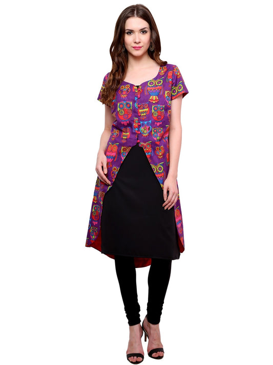 Finding Product Women's Owl Print Asymmetric Jacket Kurti