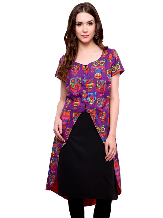 Finding Product Women's Owl Print Asymmetric Jacket Kurti