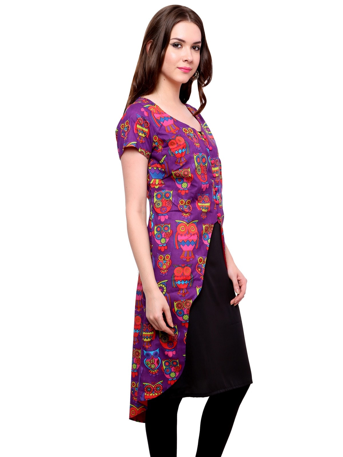 Finding Product Women's Owl Print Asymmetric Jacket Kurti