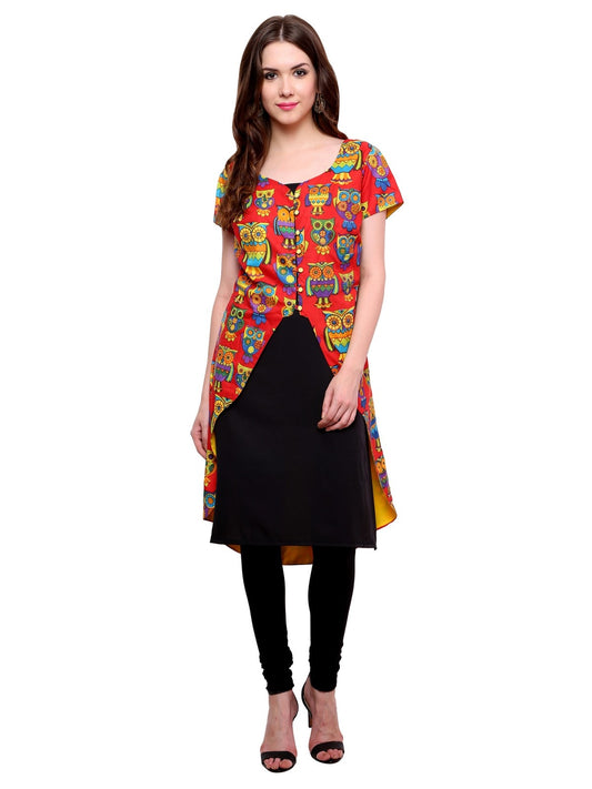 Finding Product Women's Owl Print Asymmetric Jacket Kurti