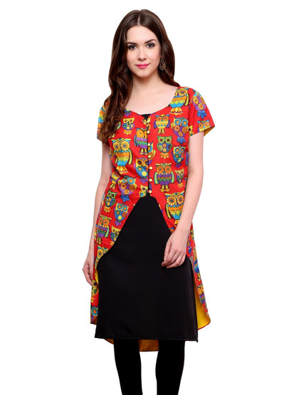 Finding Product Women's Owl Print Asymmetric Jacket Kurti