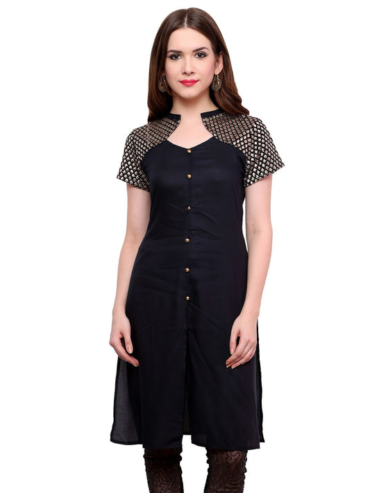 Finding Product Women's Buttoned Brocade Shoulder Yoke Kurti