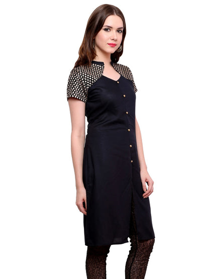 Finding Product Women's Buttoned Brocade Shoulder Yoke Kurti
