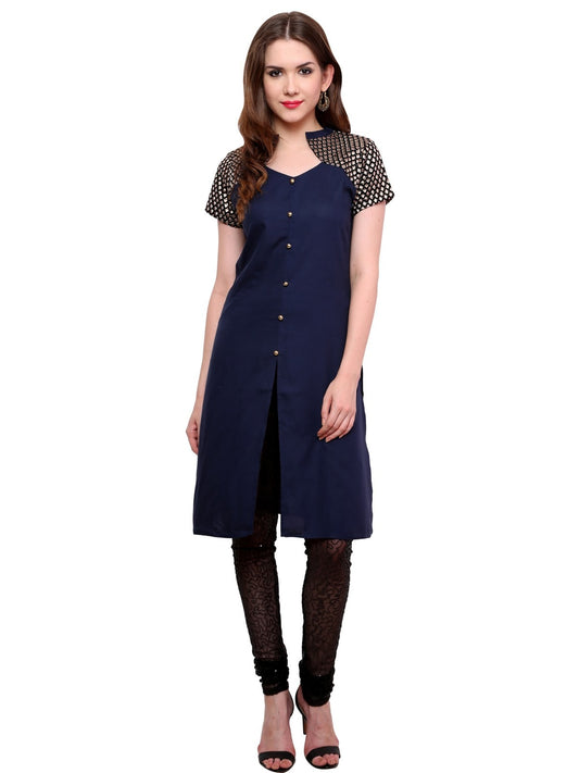 Finding Product Women's Buttoned Brocade Shoulder Yoke Kurti
