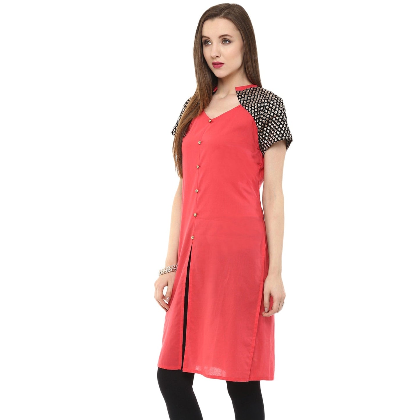 Finding Product Women's Buttoned Brocade Shoulder Yoke Kurti