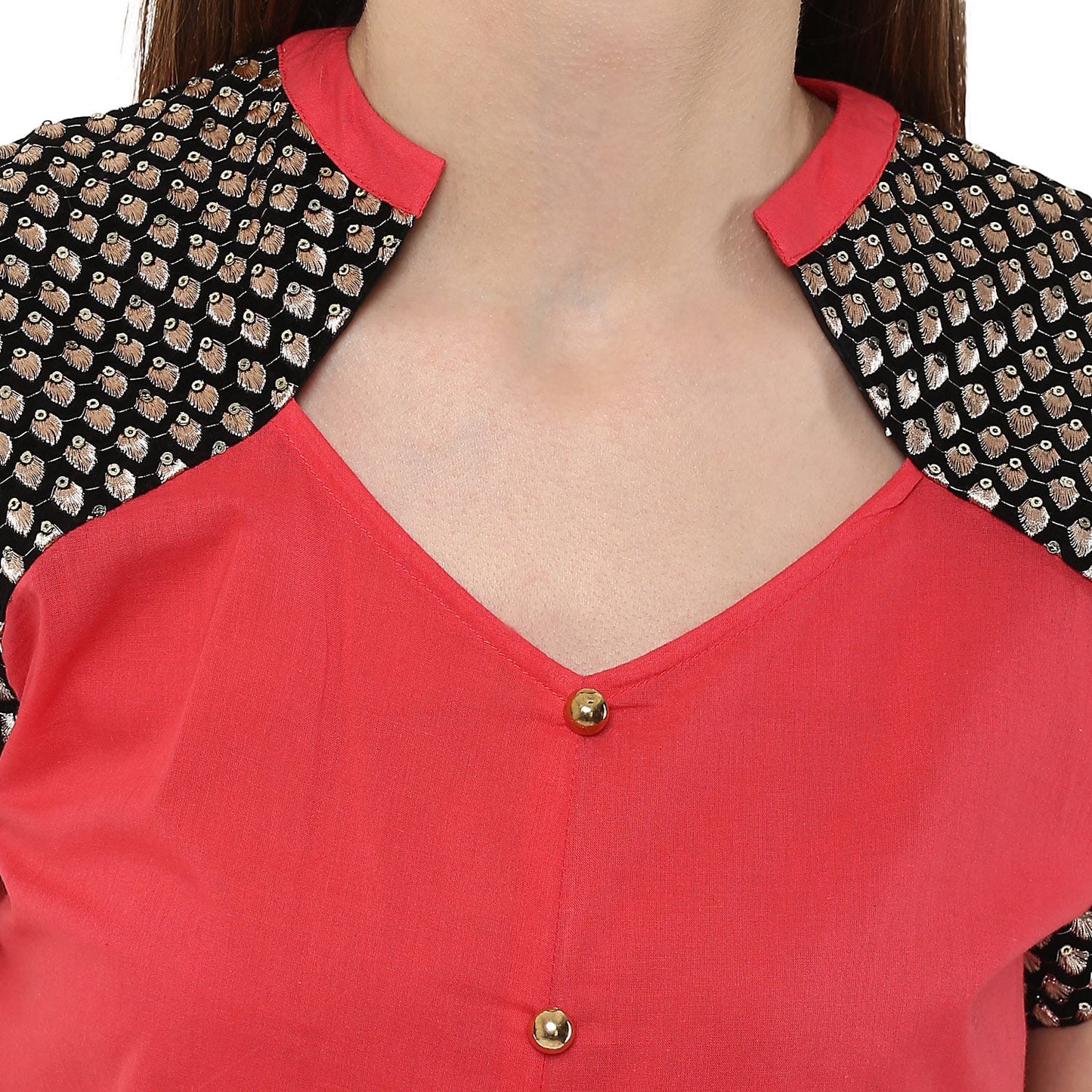Finding Product Women's Buttoned Brocade Shoulder Yoke Kurti