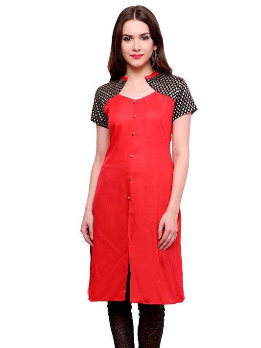 Finding Product Women's Buttoned Brocade Shoulder Yoke Kurti
