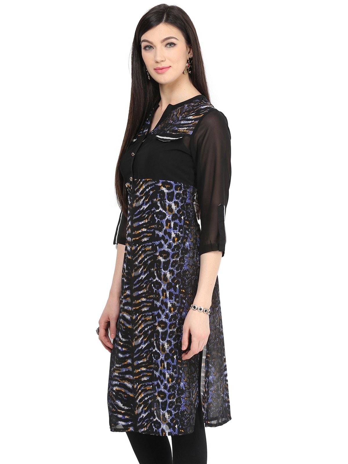 Finding Product Women's Blue Tiger Print Kurti