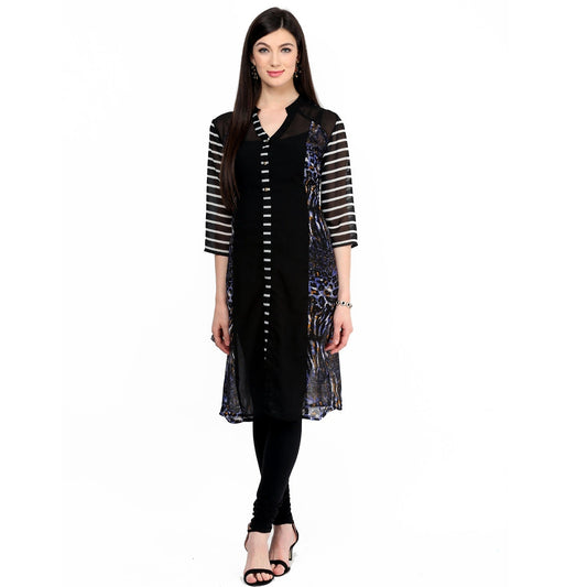 Finding Product Women's Blue Printed Raglan Panelled Kurti