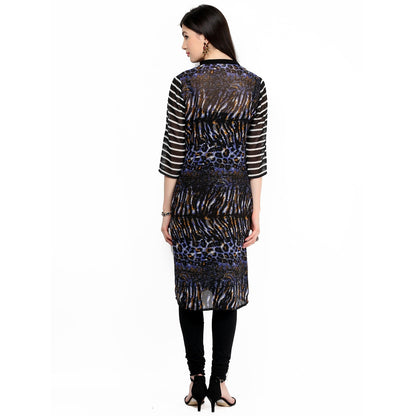 Finding Product Women's Blue Printed Raglan Panelled Kurti