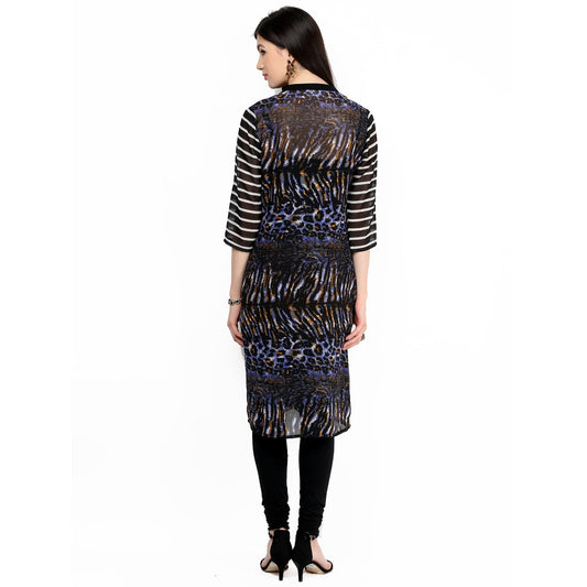 Finding Product Women's Blue Printed Raglan Panelled Kurti