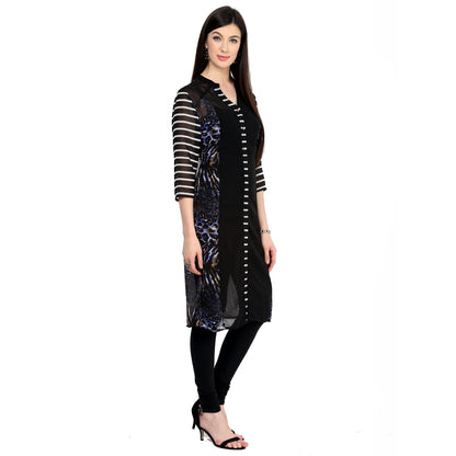 Finding Product Women's Blue Printed Raglan Panelled Kurti