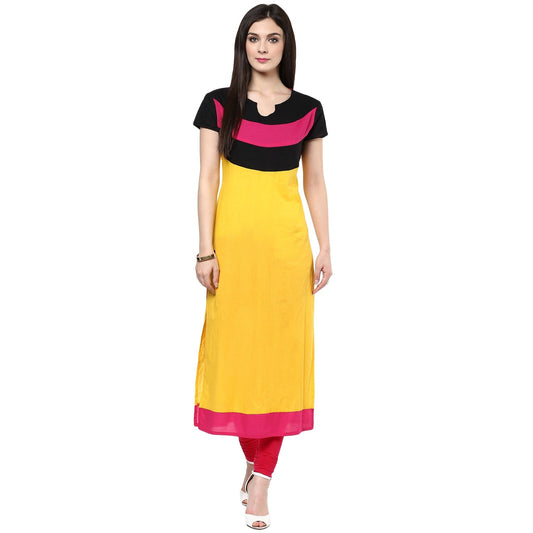 Finding Product Women's Yellow Color Block Kurti