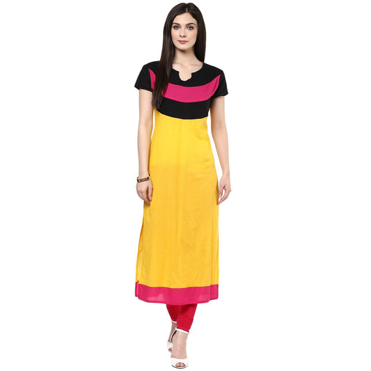Finding Product Women's Yellow Color Block Kurti
