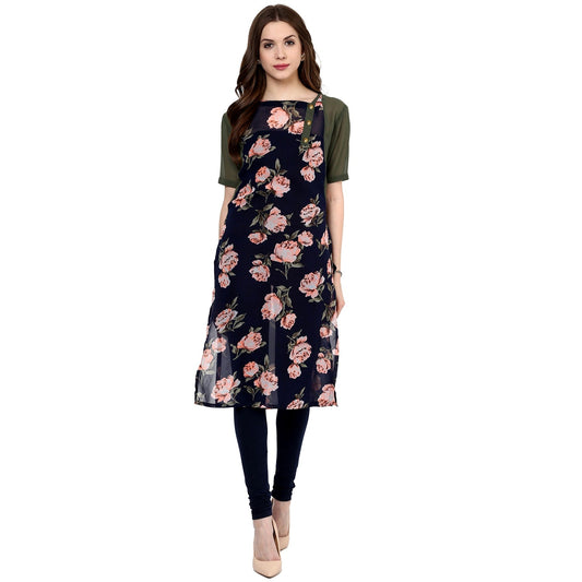 Finding Product Women's Navy Roses Print Kurti