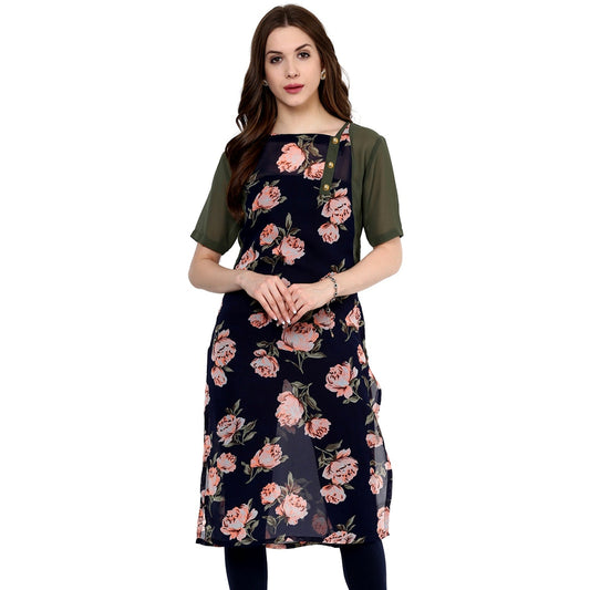 Finding Product Women's Navy Roses Print Kurti