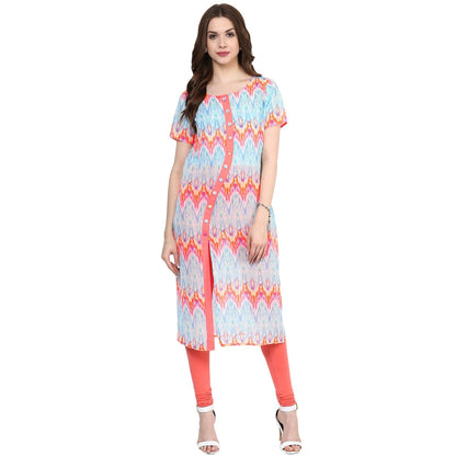 Finding Product Women's Neon Printed Curved Placket Kurti