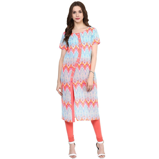 Finding Product Women's Neon Printed Curved Placket Kurti
