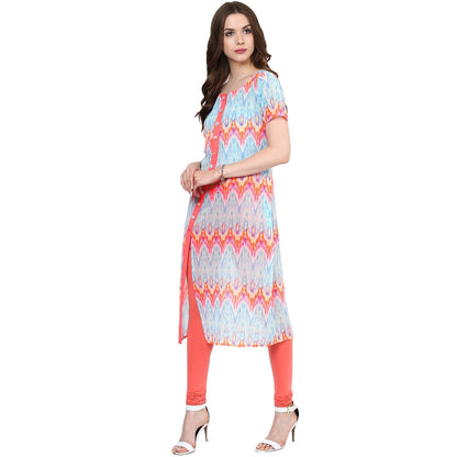 Finding Product Women's Neon Printed Curved Placket Kurti