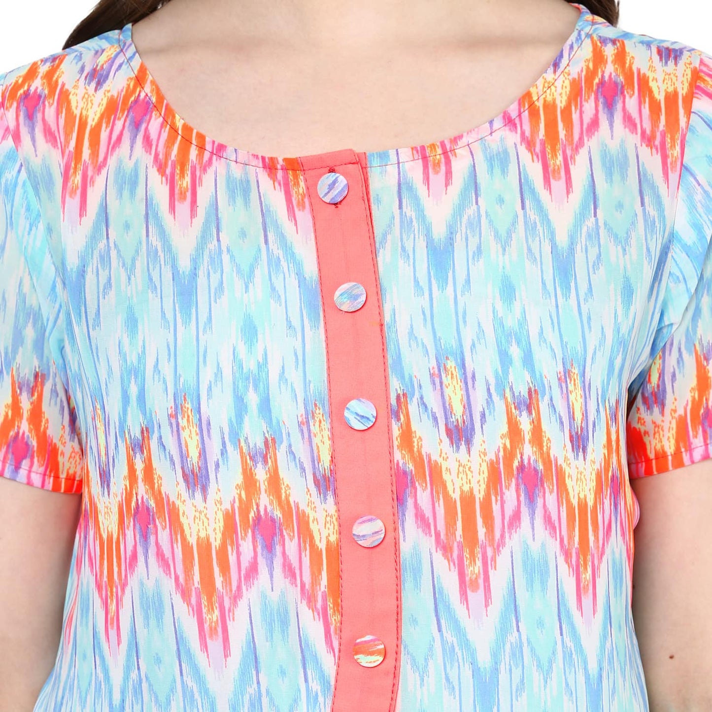 Finding Product Women's Neon Printed Curved Placket Kurti