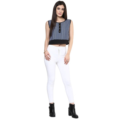 Finding Product Women's Blue Buttoned Crop Top