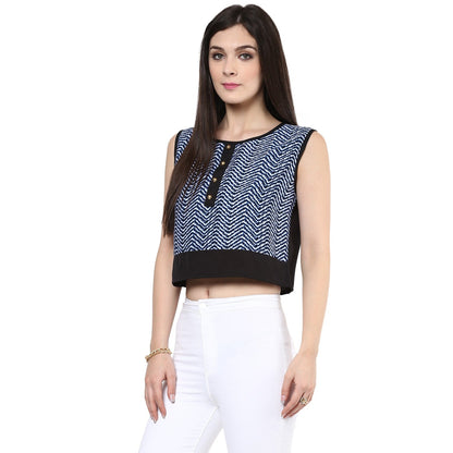 Finding Product Women's Blue Buttoned Crop Top