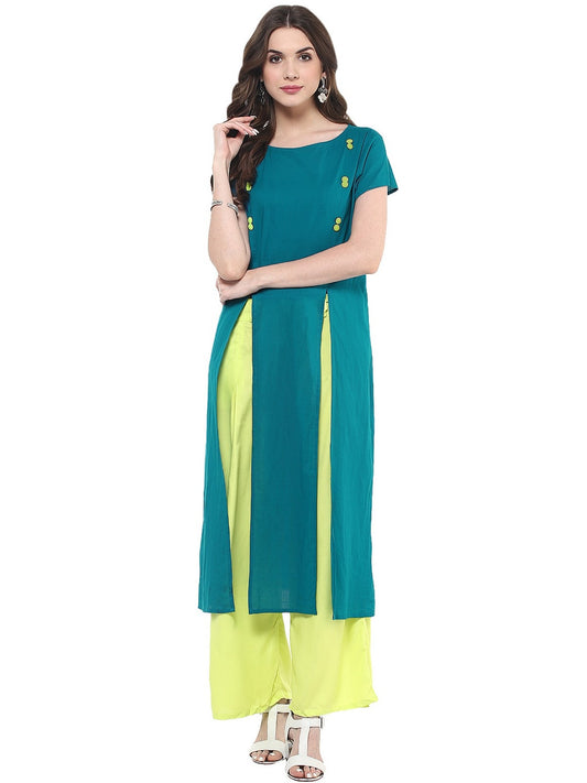 Finding Product Women's Solid Kurti With Panelled Buttons