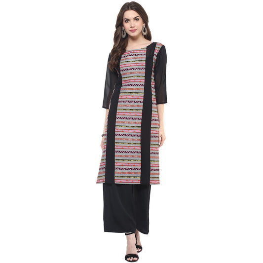 Finding Product Women's Dull Border Print Sheer Panel Kurti