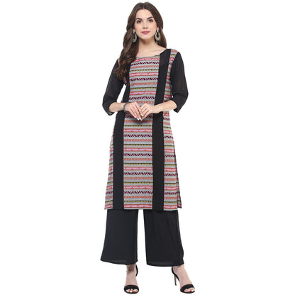 Finding Product Women's Dull Border Print Sheer Panel Kurti