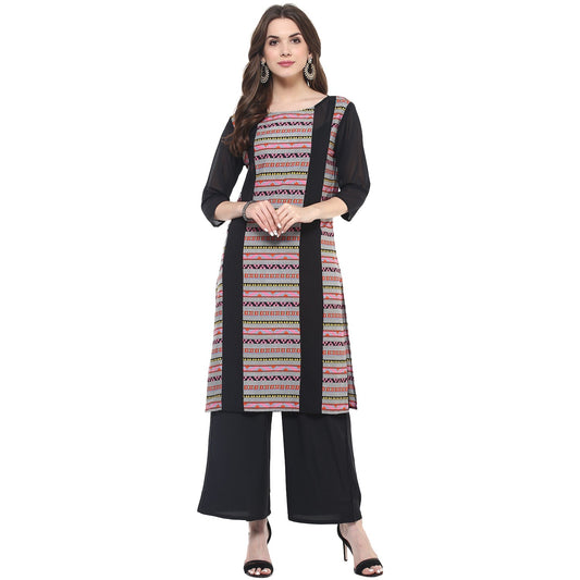 Finding Product Women's Dull Border Print Sheer Panel Kurti