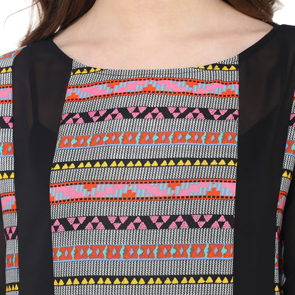 Finding Product Women's Dull Border Print Sheer Panel Kurti