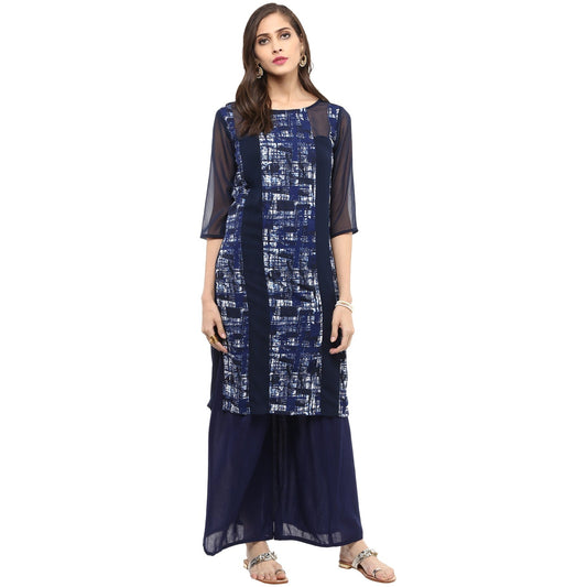 Finding Product Women's Navy Sheer Panelled Kurta