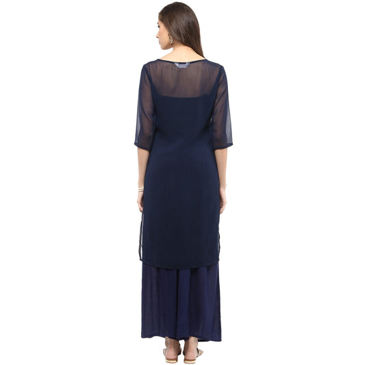 Finding Product Women's Navy Sheer Panelled Kurta