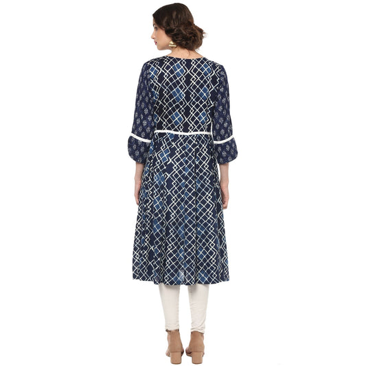 Finding Product Women's Indigo Printed Raglan Flared Kurta
