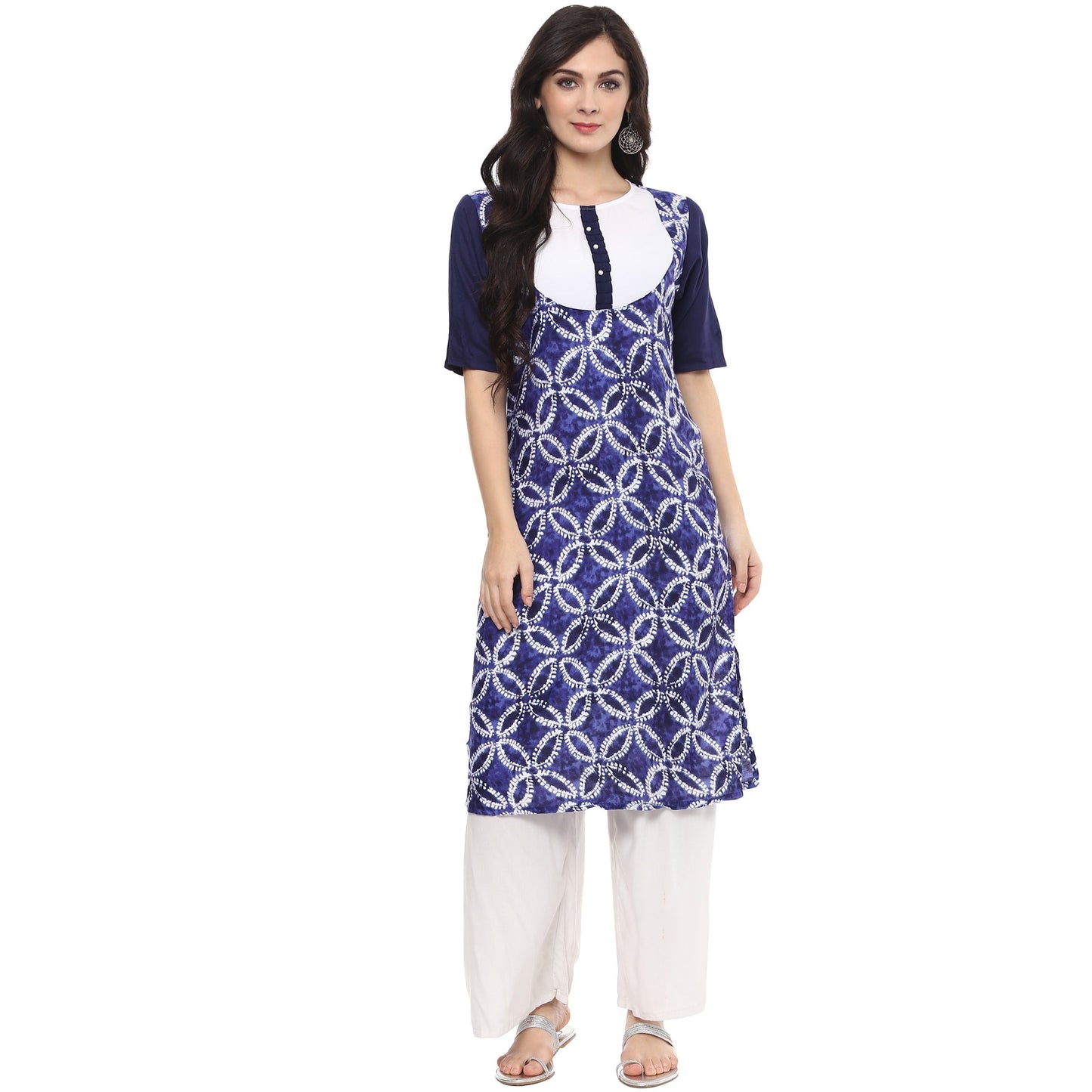 Finding Product Women's Indigo Printed Ruffle Kurta