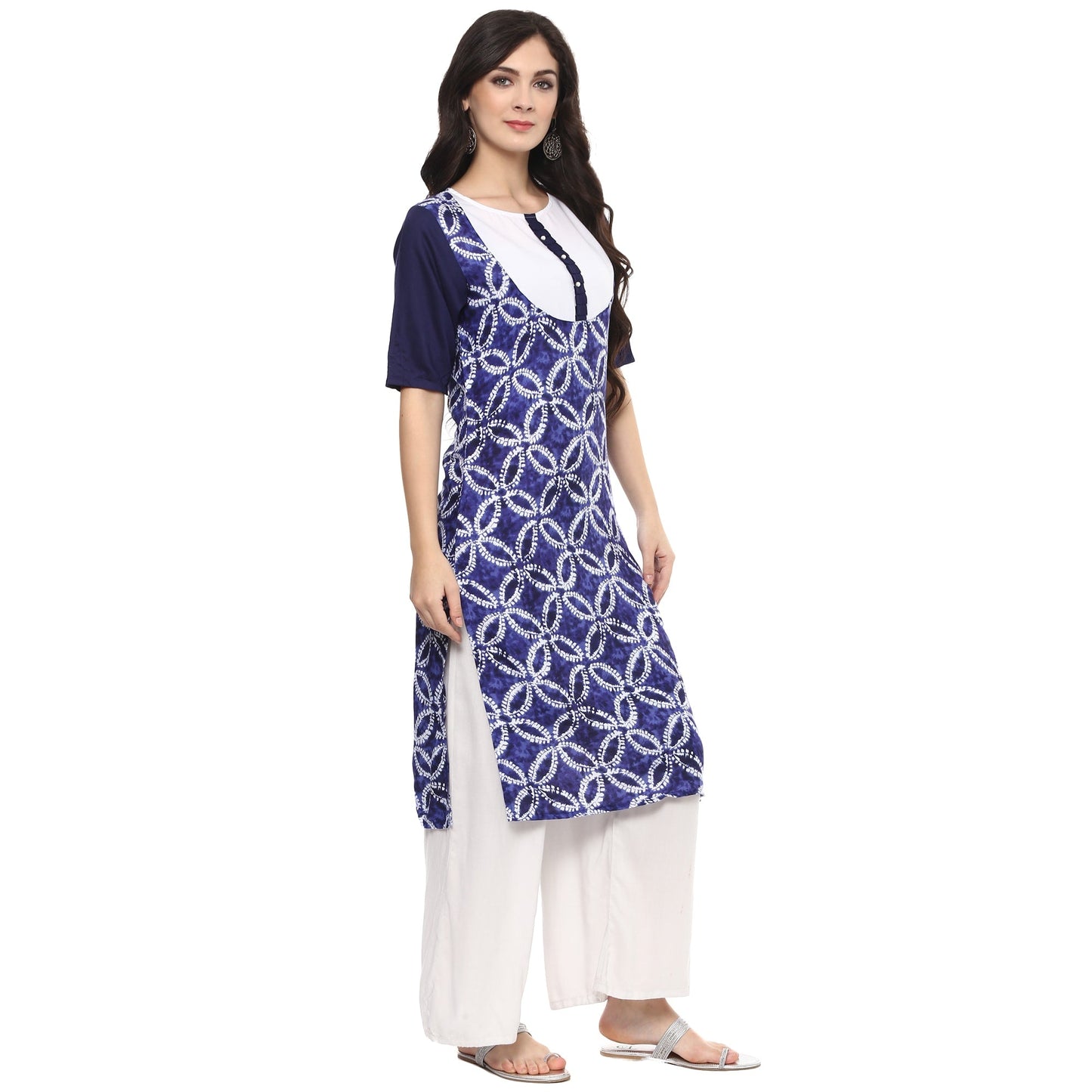 Finding Product Women's Indigo Printed Ruffle Kurta