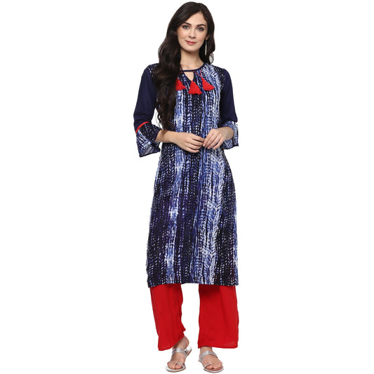 Finding Product Women's Indigo Printed Tassel Kurta