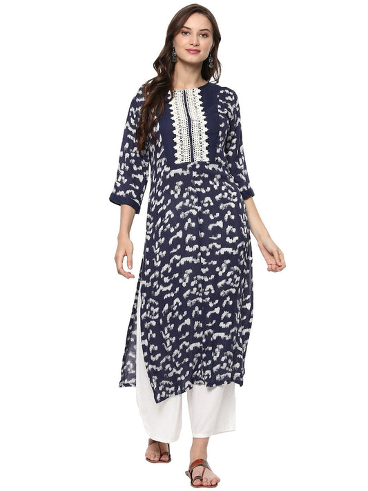 Finding Product Women's Printed Lace Patch Kurta