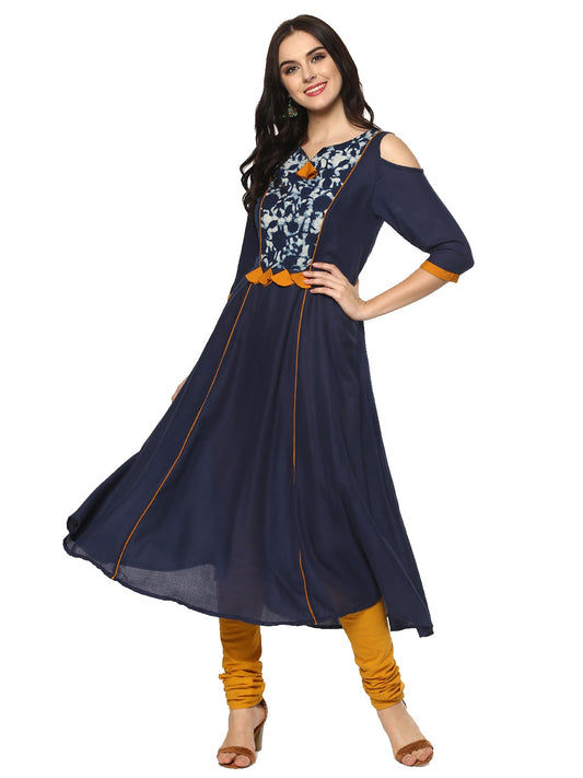 Finding Product Women's Solid Anarkali Cold-Shoulder Kurta