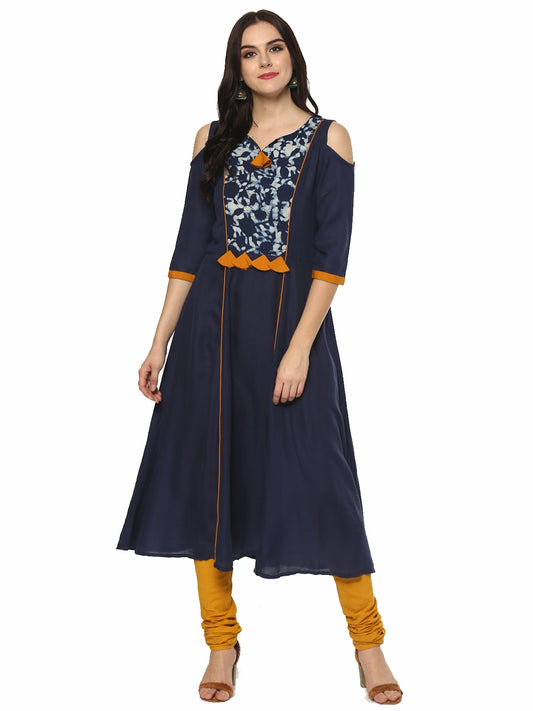 Finding Product Women's Solid Anarkali Cold-Shoulder Kurta