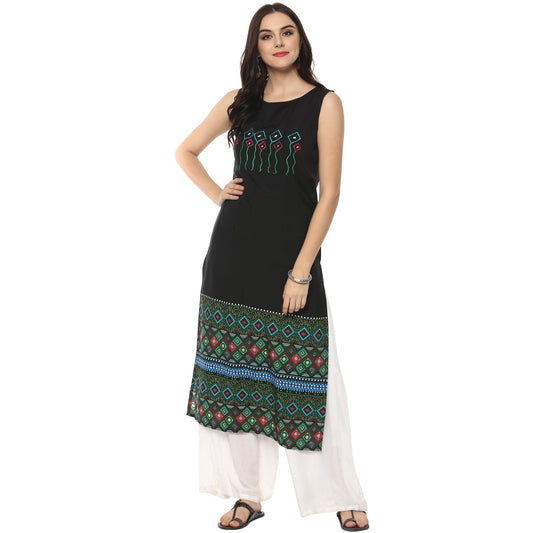 Finding Product Women's Embroidered Border Print Kurta