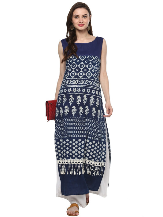Finding Product Women's Indigo Dabu Hand Block Straight Kurta