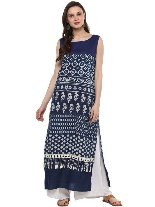 Finding Product Women's Indigo Dabu Hand Block Straight Kurta