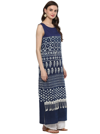 Finding Product Women's Indigo Dabu Hand Block Straight Kurta