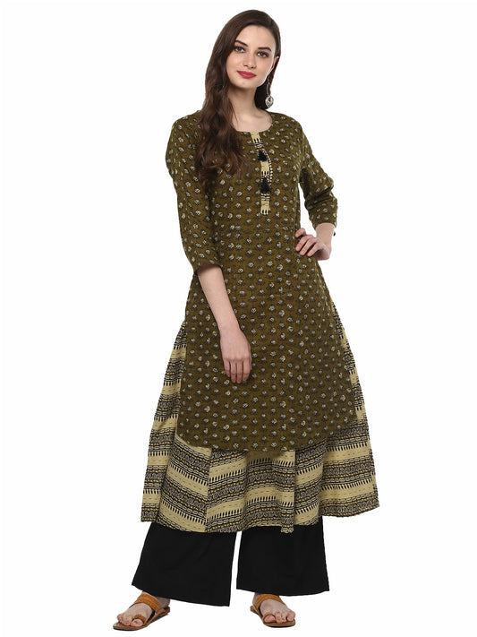 Finding Product Womens Slub Print Layered Kurta