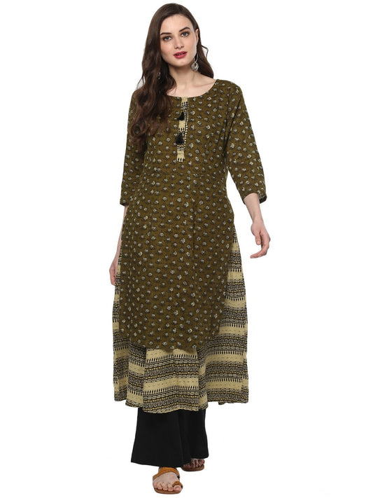 Finding Product Womens Slub Print Layered Kurta